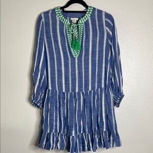 Shoshanna Forever Stripe Umbrella Blue and White Mini Dress Small